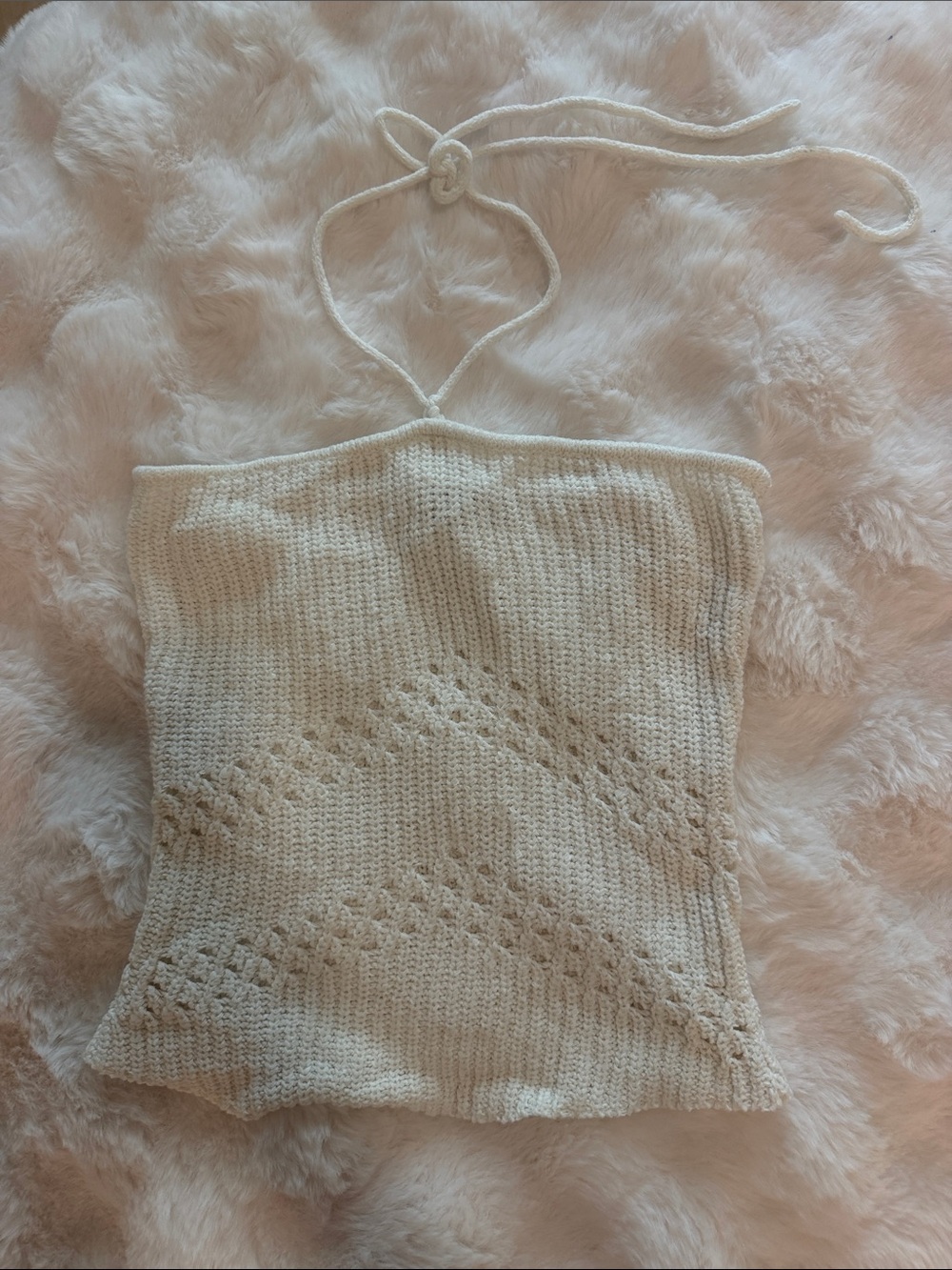 ZARA Cream Crochet Halter Knit Tank Top
